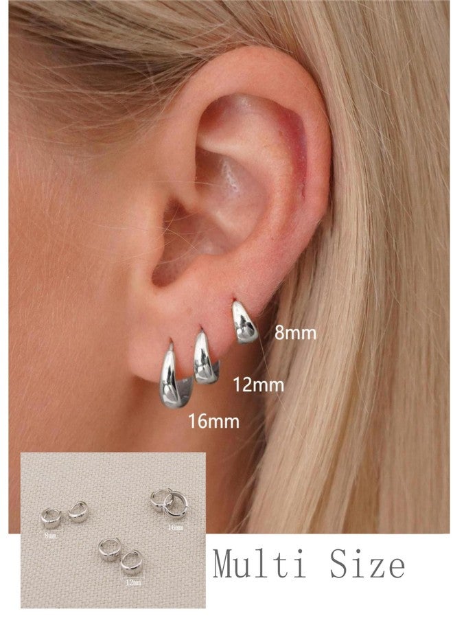 ASCOMY Hoop Earrings Set for Women Silver Huggie Hoops Earrings 14K White Gold Plated 3 Pairs Chunky Circle Hoop Buckle Earrings Set Lightweight Hypoallergenic Jewelry Gifts for Women - Image 2